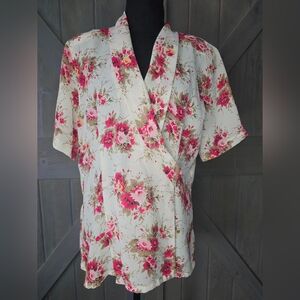 Vintage Christie & Jill Women's Floral Short Sleeve Blouse Size 14